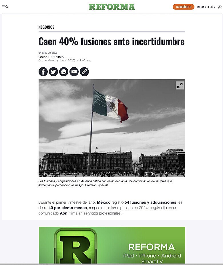 Caen 40% fusiones ante incertidumbre